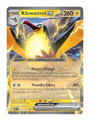 Kilowattrel ex 068/191 Ultraseltene Pokemon-Karte, seltene Pokémon-Karten, Pokémon EX, Surging Sparks, Pokemon-Scharlachrot und Violett, Titan Cards authentifiziert Kilowattrel ex 068/191 Ultraseltene Pokemon-Karte, seltene Pokémon-Karten, Pokémon EX, Surging Sparks, Pokemon-Scharlachrot und Violett, Titan Cards authentifiziert von Titan Cards