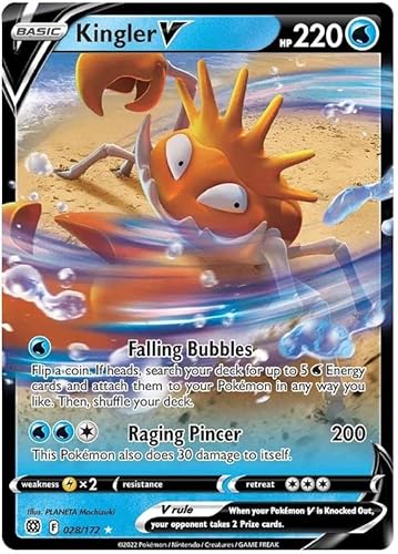 Kingler V 028/172 Ultra Rare Pokemon Karte (SWSH Brilliant Stars) + 1x TitanCards® Toploader von Titan Cards