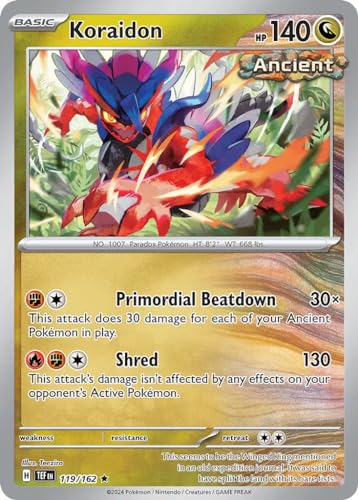 Koraidon 119/162 seltene Pokemon-Karte (SV Temporal Forces) + 1x TitanCards® Toploader von Titan Cards