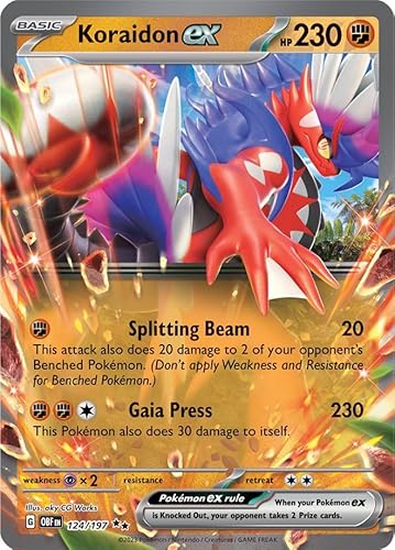 Koraidon ex 124/197 Double Rare Pokemon Karte (SV Obsidian Flames) + 1x TitanCards® Toploader von Titan Cards