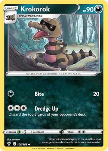 Krokorok 108/185 Uncommon Reverse Holo Pokemon Card (SWSH04 Vivid Voltage) + TitanCards® Toploader von Titan Cards