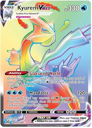 Kyurem VMAX 197/196 seltene Regenbogen-Pokemon-Karte (Sworld & Shield Lost Origin) + TitanCards® Toploader von Titan Cards