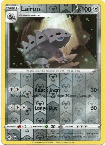 Lairon 122/189 Uncommon Reverse Holo Pokemon Card (Darkness Ablaze) + TitanCards® Toploader von Titan Cards