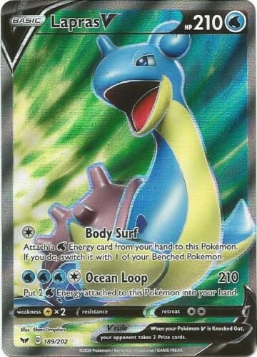 Lapras V 189/202 Full Art Ultra Rare Pokemon Karte (Schwert & Schild) + TitanCards® Toploader von Titan Cards
