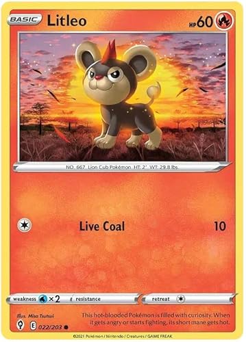 Litleo 022/203 Common Reverse Holo Pokemon Karte (SWSH Evolving Skies) + 1x TitanCards® Toploader von Titan Cards