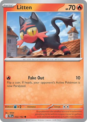Litten 032/162 Common Reverse Holo Pokemon Karte (SV Temporal Forces) + 1x TitanCards® Toploader von Titan Cards