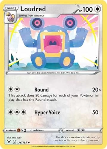 Loudred 136/185 Uncommon Reverse Holo Pokemon Card (SWSH04 Vivid Voltage) + TitanCards® Toploader von Titan Cards