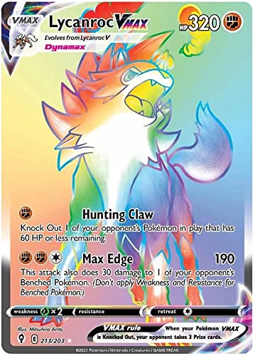 Lycanroc VMAX 213/203 Secret Rare Pokemon Karte (SWSH Evolving Skies) + TitanCards® Toploader von Titan Cards