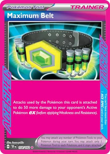 Maximum Belt 154/162 ACE SPEC Rare Pokemon Card (SV Temporal Forces) + 1x TitanCards® Toploader von Titan Cards