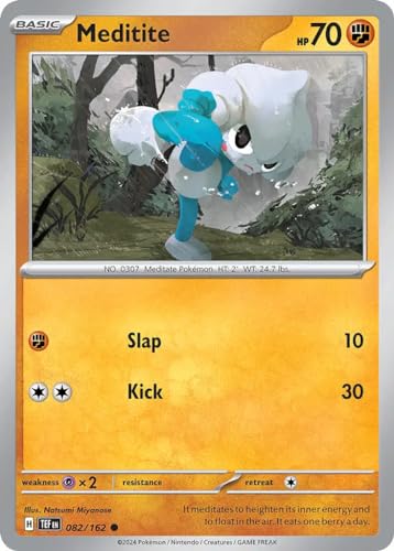 Meditite 082/162 Common Reverse Holo Pokemon Karte (SV Temporal Forces) + 1x TitanCards® Toploader von Titan Cards