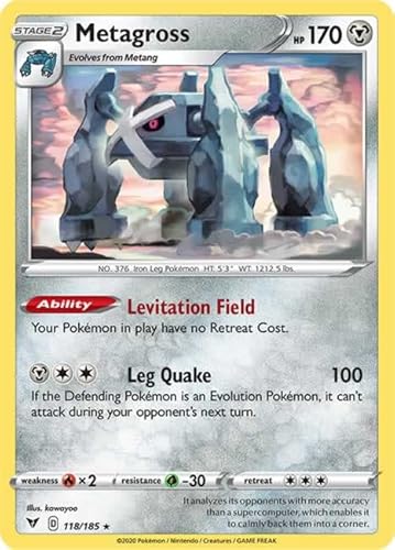 Metagross 118/185 Rare Reverse Holo Pokemon Card (SWSH04 Vivid Voltage) + TitanCards® Toploader von Titan Cards