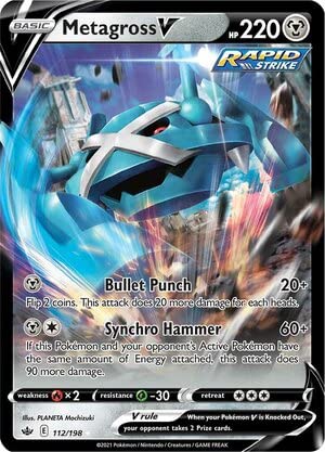 Metagross V 112/198 Ultra Rare Pokemon Karte (SWSH Chilling Reign) + TitanCards® Toploader von Titan Cards