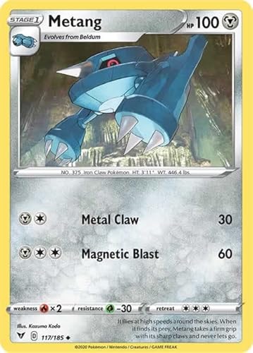 Metang 117/185 Uncommon Reverse Holo Pokemon Card (SWSH04 Vivid Voltage) + TitanCards® Toploader von Titan Cards
