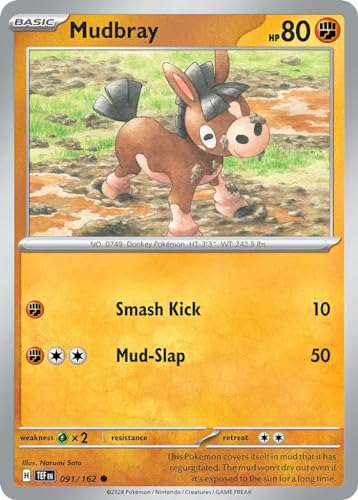 Mudbray 091/162 Common Reverse Holo Pokemon Karte (SV Temporal Forces) + 1x TitanCards® Toploader von Titan Cards