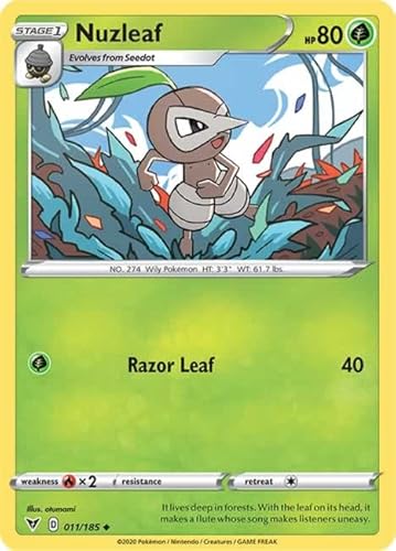 Nuzleaf 011/185 Uncommon Reverse Holo Pokemon Card (SWSH04 Vivid Voltage) + TitanCards® Toploader von Titan Cards