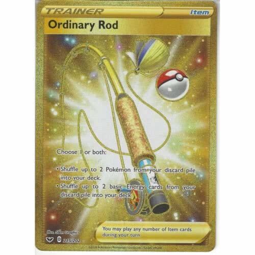 Ordinary Rod 215/202 Secret Rare Pokemon Karte (Schwert & Schild) + TitanCards® Toploader von Titan Cards