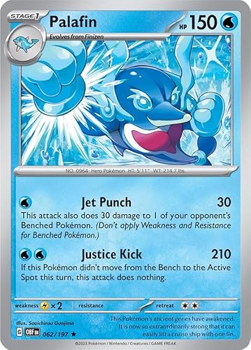 Palafin 062/197 Seltene Reverse Holo Pokemon Karte (SV Obsidian Flames) + 1x TitanCards® Toploader von Titan Cards