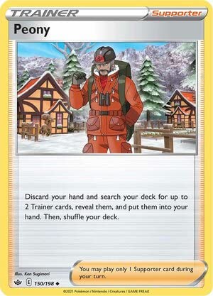 Peony 150/198 Uncommon Pokemon Karte (SWSH Chilling Reign) + 1x TitanCards® Toploader von Titan Cards