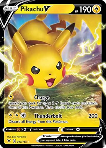 Pikachu V 043/185 Ultra Rare Pokemon Karte (SWSH04 Vivid Voltage) + 1x TitanCards® Toploader von Titan Cards