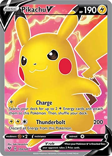 Pikachu V 170/185 Full Art Ultra Rare Pokemon Karte (SWSH04 Vivid Voltage) + TitanCards® Toploader von Titan Cards