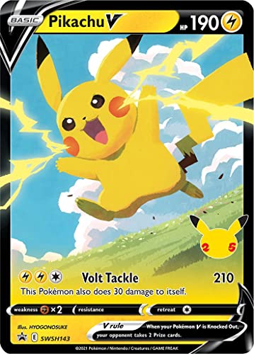 Pikachu V SWSH143 (Celebrations 25th Anniversary Promo Series) + TitanCards® Toploader von Titan Cards