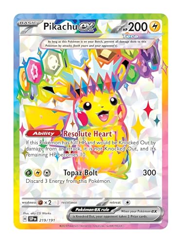 Pikachu ex 219/191 Ultra-seltene Vollkunst-Pokemon-Karte, glänzende Pokémon-Karten, Pokémon EX, Surging Sparks, Pokemon-Scharlachrot und Violett, Titan Cards authentifiziert Pikachu ex 219/191 Ultra-seltene Vollkunst-Pokemon-Karte, glänzende Pokémon-Karten, Pokémon EX, Surging Sparks, Pokemon-Scharlachrot und Violett, Titan Cards authentifiziert von Titan Cards