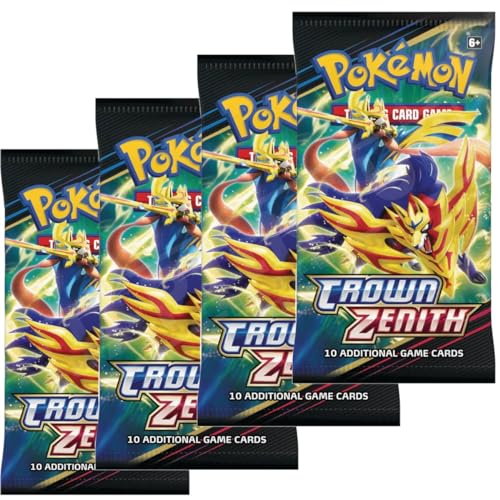 Pokémon Sammelkartenspiel: Schwert & Schild Krone Zenith Booster Packs x4 | Kartenspiel | Englische Ausgabe + TitanCards Toploader von Titan Cards