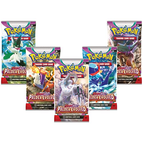 Pokemon TCG Scarlet & Violet Paldea Evolved Booster Packs x5 | Each Pack Contains 10 Pokémon Cards | One of Each Artwork + TitanCards Toploader von Titan Cards