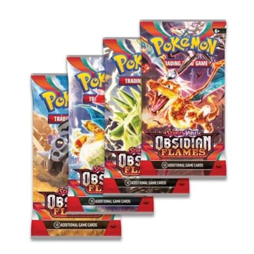 Pokémon TCG: Obsidian Flames - Scarlet and Violet - Booster Packs x 4 | Pokemon Obsidian Flames | Pokemon Scarlet And Violet | Perfect for Fans of Obsidian Flames Booster Box | Titan Authenticated von Titan Cards