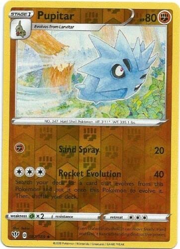 Pupitar 087/189 Uncommon Reverse Holo Pokemon Card (Darkness Ablaze) + TitanCards® Toploader von Titan Cards