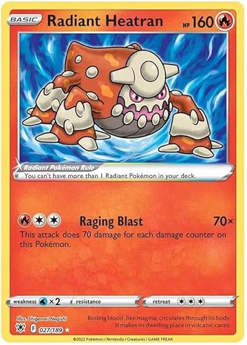 Radiant Heatran 027/189 Seltene strahlende Pokemon-Karte (SWSH Astral Radiance) + 1x TitanCards® Toploader von Titan Cards
