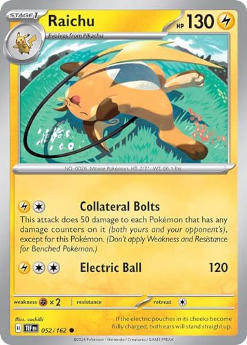 Raichu 052/162 Common Pokemon Karte (SV Temporal Forces) + 1x TitanCards® Toploader von Titan Cards