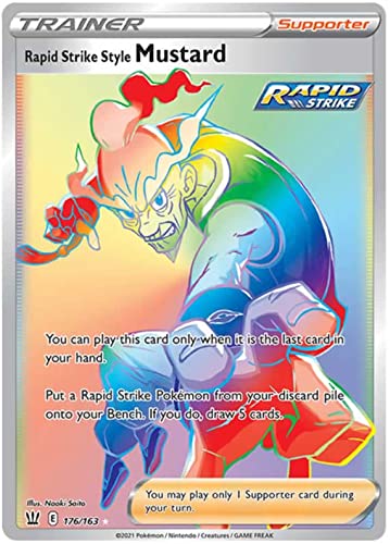 Rapid Strike Style Mustard 176/163 Rainbow Rare Pokemon Karte (Battle Styles) + TitanCards® Toploader von Titan Cards