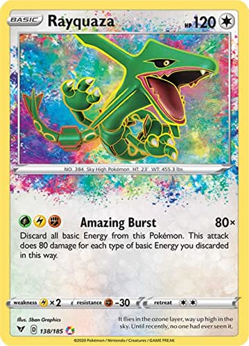 Rayquaza 138/185 Amazing Rare Pokemon Karte (SWSH04 Vivid Voltage) + 1x TitanCards® Toploader von Titan Cards