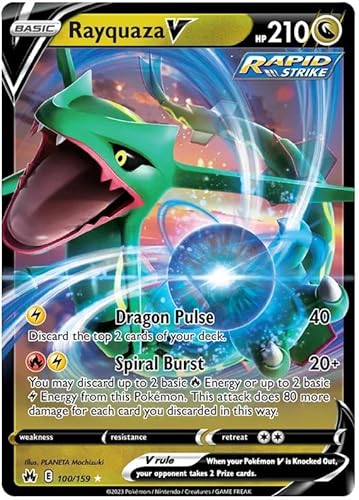 Rayquaza V 100/159 Ultra-Rare seltene Pokemon-Karte (SWSH Crown Zenith) + 1x TitanCards® Toploader von Titan Cards