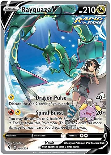 Rayquaza V 194/203 Ultra Rare Pokemon Karte (SWSH Evolving Skies) + TitanCards® Toploader von Titan Cards