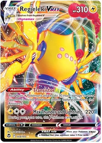 Regieleki VMAX 058/195 Seltene VMAX Pokemon Karte (SWSH Silver Tempest) + 1x TitanCards® Toploader von Titan Cards