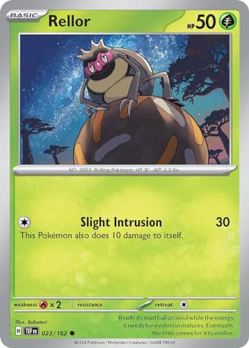 Rellor 023/162 Common Reverse Holo Pokemon Karte (SV Temporal Forces) + 1x TitanCards® Toploader von Titan Cards