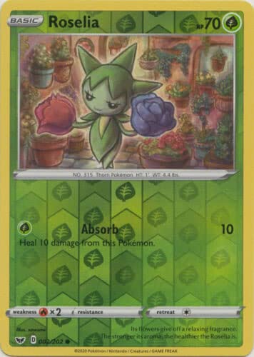 Roselia 002/202 Common Reverse Holo Pokemon Karte (Schwert & Schild) + 1x TitanCards® Toploader von Titan Cards