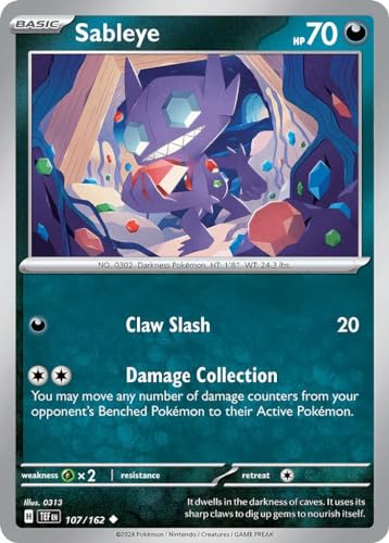 Sableye 107/162 Uncommon Reverse Holo Pokemon Card (SV Temporal Forces) + 1x TitanCards® Toploader von Titan Cards