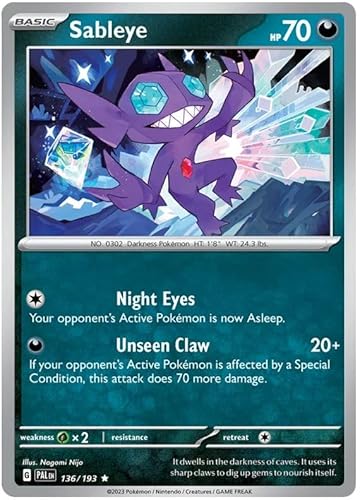 Sableye 136/193 Seltene Pokemon Karte (SV2 Paldea Evolved) + TitanCards Toploader von Titan Cards