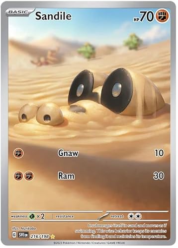 Sandile 216/198 Illustration seltene Pokemon-Karte (Scharlachrot und violette Basis) + 1 x TitanCards® Toploader von Titan Cards
