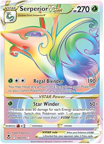 Serperior VSTAR 196/195 seltene Regenbogen-Pokemon-Karte (SWSH Silver Tempest) + 1 x TitanCards® Toploader von Titan Cards