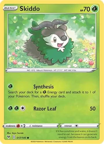 Skiddo 017/185 Common Reverse Holo Pokemon Card (SWSH04 Vivid Voltage) + TitanCards® Toploader von Titan Cards