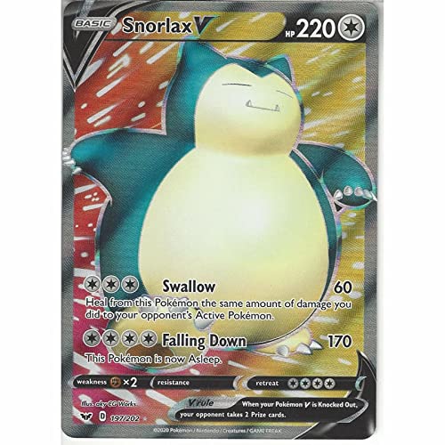 Snorlax V 197/202 Full Art Ultra Rare Pokemon Karte (Schwert & Schild) + TitanCards® Toploader von Titan Cards