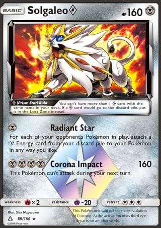 Solgaleo 89/156 Prism Star Holo Pokemon Karte (Ultra Prism) + TitanCards® Toploader von Titan Cards