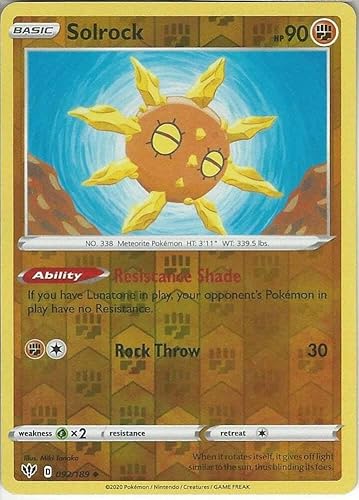 Solrock 092/189 Uncommon Reverse Holo Pokemon Card (Darkness Ablaze) + TitanCards® Toploader von Titan Cards