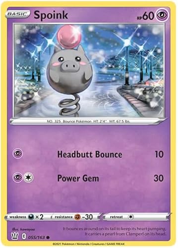 Spoink 055/163 Common Pokemon Card (Battle Styles) + TitanCards® Toploader von Titan Cards