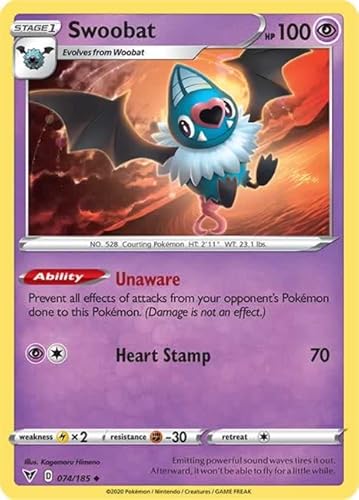Swoobat 074/185 Uncommon Pokemon Card (SWSH04 Vivid Voltage) + TitanCards® Toploader von Titan Cards