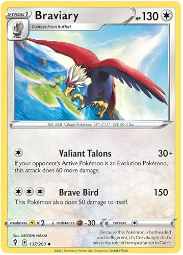 Titan Cards Braviary 137/203 Uncommon Reverse Holo Pokemon Card (SWSH Evolving Skies) Toploader von Titan Cards
